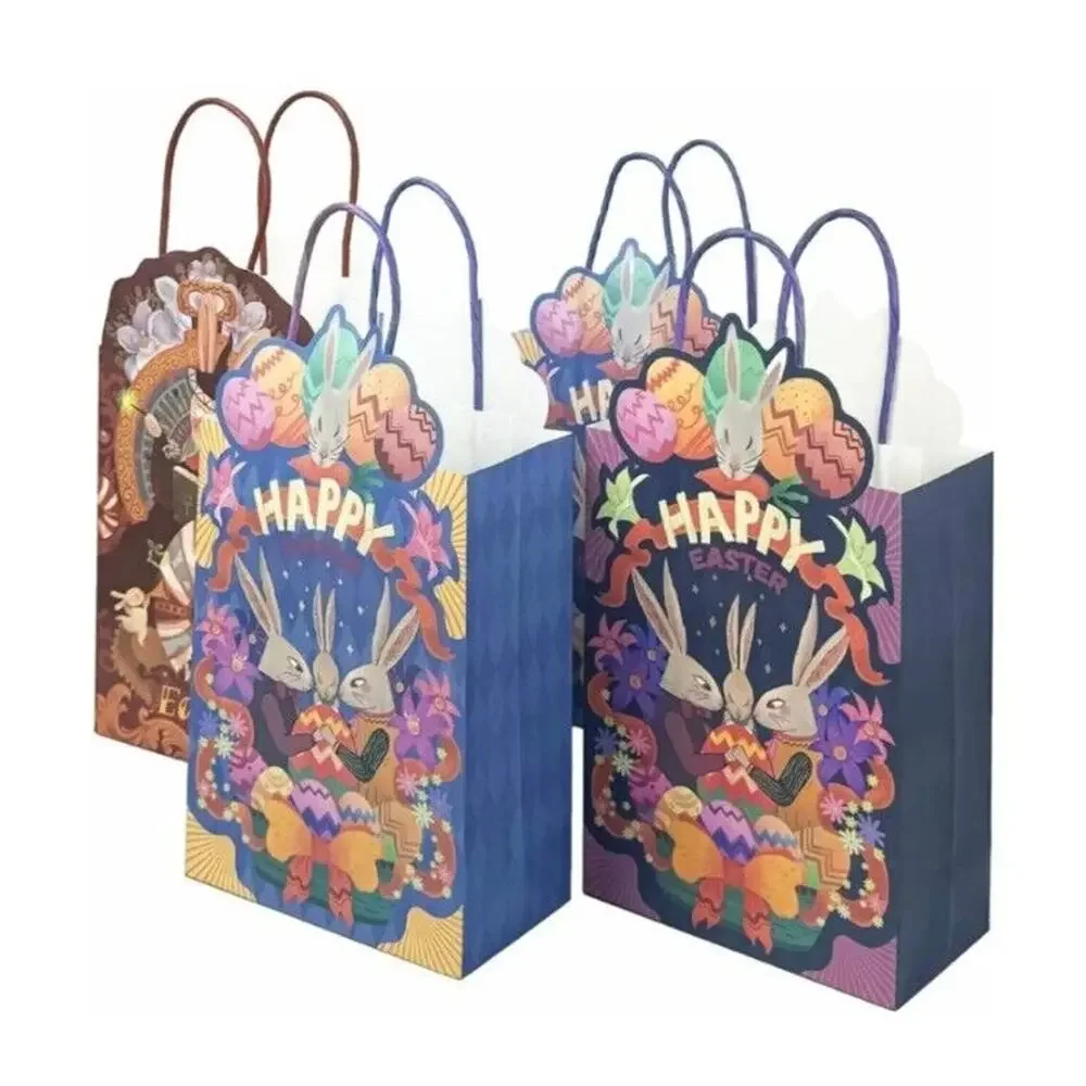 Happy Easter Paper Bags 24 Count New With Handle Unique Cute Design VINTAGE LOOK